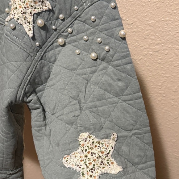 POL Seafoam Green Quilted Jacket with Star patchwork & pearl embellishment boho - Picture 7 of 13